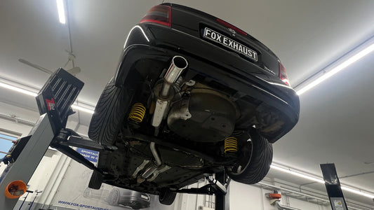 FOX Opel Astra G Coupe Turbo Endschalldämpfer einflutig Ø70mm mit Vorschalldämpfer - 115x85 Typ 32