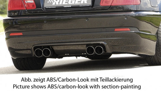 FOX Rieger Heckansatz für Coupe und Cabrio - ABS Barbon Look für Doppelendrohr li. u. re., mittig, (4x90mm ø), ABS, für Fzg. mit M-Technik,inkl. Alugitter, Montagezubehör, Gutachten