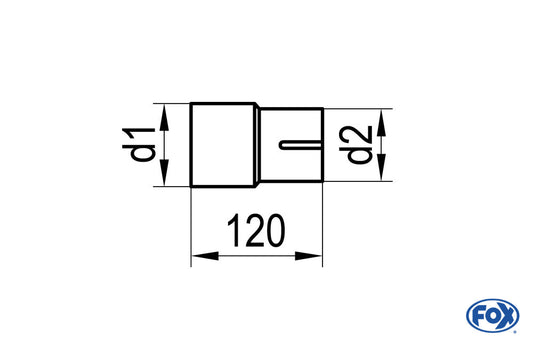 FOX Einzelmuffe - Länge: 120mm d1 = 80mm außen/ d2 innen geschlitzt = ... variabel (muss angegeben werden - d2 darf max. d1 +/- 10mm betragen)