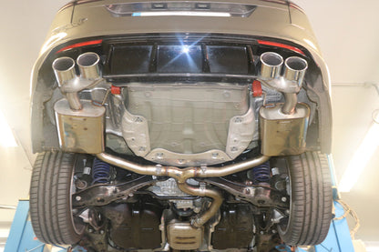 VW Golf VII Variant R - 4-Motion Endschalldämpfer rechts/links - Austritt der Endrohre in den originalen Endrohrblenden
