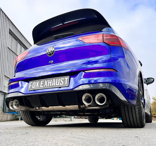 FOX VW Golf 8 R Halbanlage ab OPF - 2x100 Typ 25 rechts/links mit perforierten Innenleben - mit 2 elektronischen Klappen