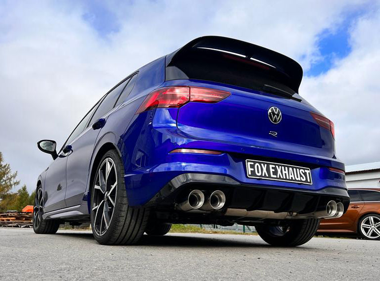 FOX VW Golf 8 R Halbanlage ab OPF - 2x100 Typ 25 rechts/links mit perforierten Innenleben - mit 2 elektronischen Klappen